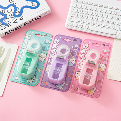 Macaron Color Small Tape Base Transparent Adhesive Tape and Tape Holder Set Desktop Manual Tape Cutter Set
