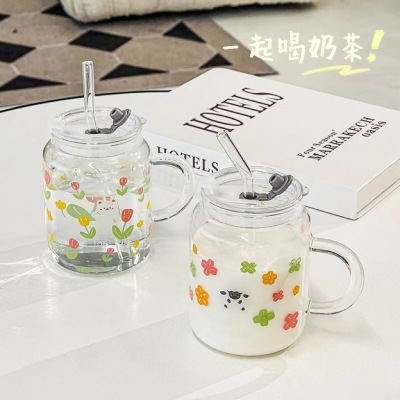 Korean Ins Style Glass Good-looking Household Cute Big Belly Breakfast Clear Water Cup Gift Wholesale Mug