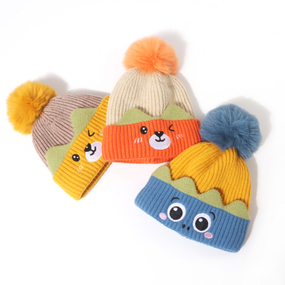 Autumn and Winter Thickening Warm and Cute Fluffy Ball Cap Fashion Cartoon Woolen Cap Boys and Girls Knitted Hat Fashion