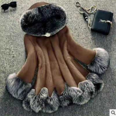 New 2021 Imitation Imitation Fur Women's Coat Imitation Whole Imitation Mink Mid-Length Hooded Artificial Mink Hair Artificial Wool Imitation Leather