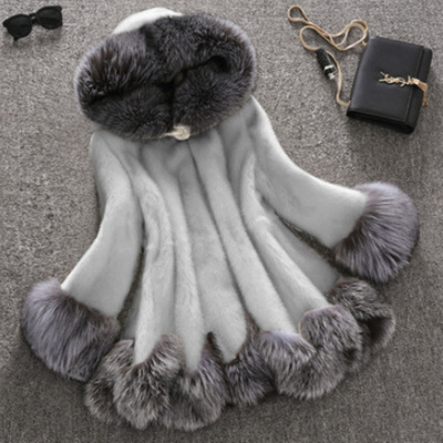 2021 Winter New Imitated Mink Faux Fur Coat Mid-Length Mink Overcoat Women's Fox Fur Hooded Korean Style Repair