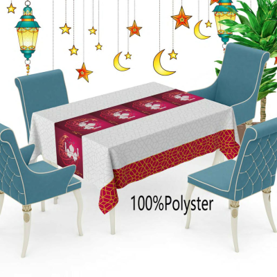 100% Polyster Ramadan Tablecloth Waterproof Digital Printing European Style Table Mat Non-Slip Ramadan