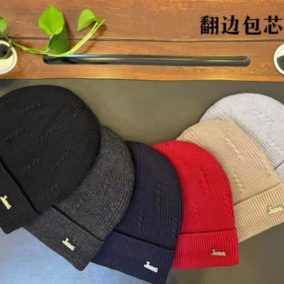 New Knitted Hat Women All-Match Fashion Couple Woolen Cap Beanie Hat Simple Student Bag Cap Fleece-Lined Hat for Menstock