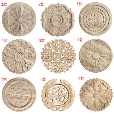 round Flower Wood Carving European Carved round Applique Real Wood Shavings Laminate European Wood Shavings Door Heart Flower Carved Decoration round Flower