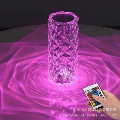 Spanish Rose Crystal Lamp Bedroom USB Rechargeable Bedside Romantic Small Night Lamp Diamond Petal Atmosphere Table Lamp