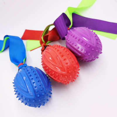 Factory Direct Supply TPR Vocal Ribbon Ball Molar Long Lasting Nibbling Dog Toy Ball Training Ribbon Pet Toy