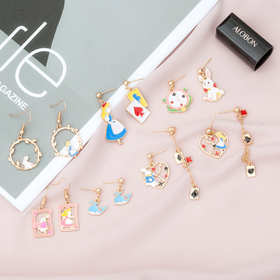 Japanese and Korean Simple Cartoon Asymmetric Cute Girl Rabbit Hollow Geometry Earrings All-Matching Fresh Earrings Earrings