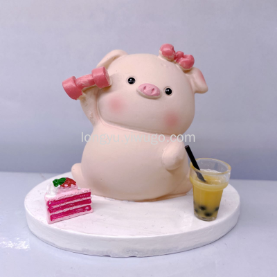 Cute Pet and Animal Milk Tea Pig Children's Birthday Gifts Student Gift Study Decoration Resin Toy Doll Crafts