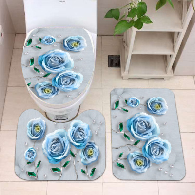 Cross-Border Supply Light Luxury 3D Printing Toilet Carpet Floor Mat Bathroom Toilet Three-Piece Absorbent Bath Mat Non-Slip Mat