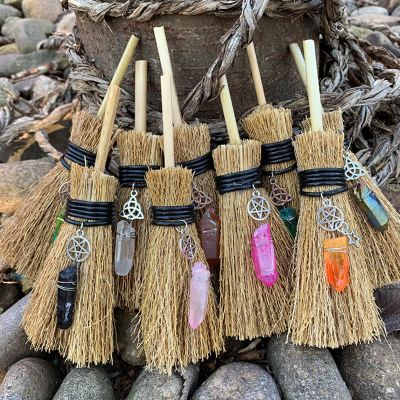 Wish Popular Car Pendant Wicca Witch Mini Broom Pendant Cross-Border Hot Sale with Crystal Accessories Hanging Decorations