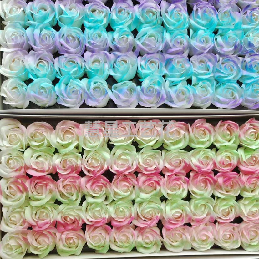 三层玫瑰香皂花头蓝色妖姬仿真情人节永生肥皂花diy手工花店材料