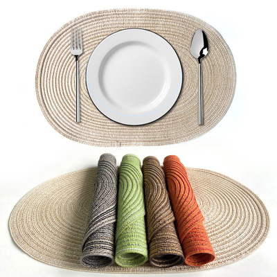 Cotton Yarn Oval Placemat Japanese Ramie Heat Proof Mat Ins Anti-Scald Pan Mat Household Creative Hand Weaving Decorative Pad