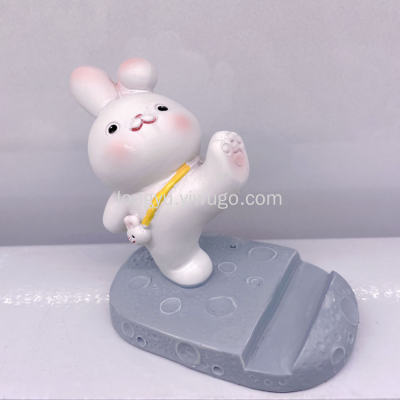 Cute Pet and Animal Rabbit Mobile Phone Holder Resin Craft Ornament Children's Toys Student Gifts Home Decorations