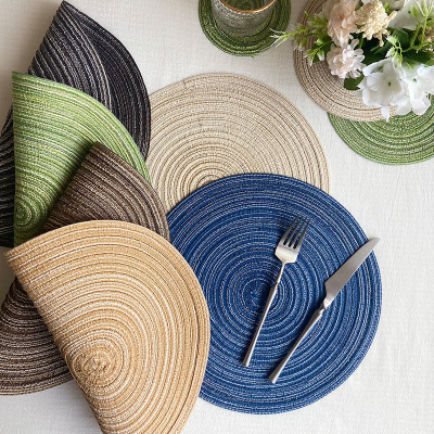 Nordic Style Cotton Yarn Placemat round Ramie Woven Coaster Insulation Placemat Decoration Props Mat Household Anti-Scald Pad