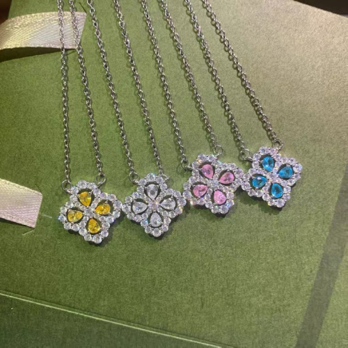 four-leaf clover necklace light luxury niche full diamond aquamarine clavicle chain ins cold style necklace pendant female