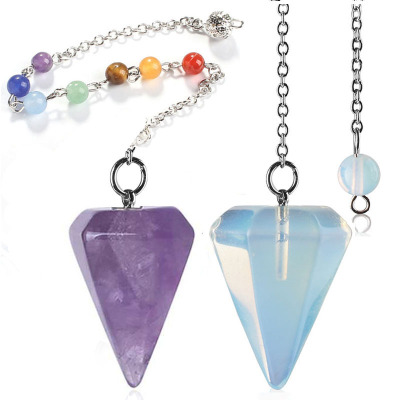 European and American Pink Crystal Amethyst Natural Stone Hexagon Prism Cone Pendant Necklace Hexagonal Vertebra Crystal Yoga Spirit Necklace