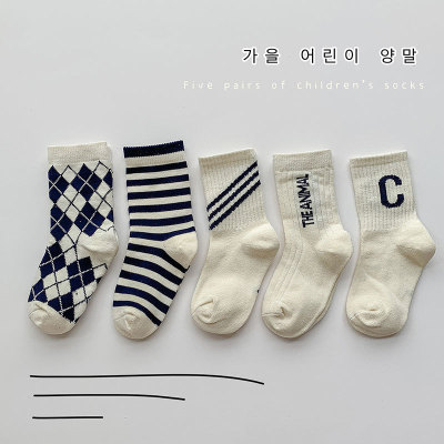 Autumn and Winter New Children's Socks Children's Socks Black and White Striped Children's Socks College Style Female Children's Socks Plaid Mid-Calf Kid's Socks Children's Socks Wholesale