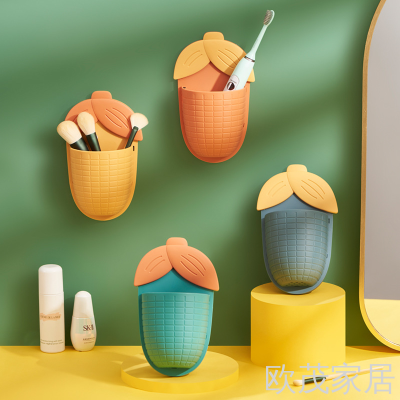 Hot Products Bathroom Corn Rack Wall-Mounted Punch-Free Bathroom Toilet Sink Toothbrush Case Comb Toothpaste Storage Box
