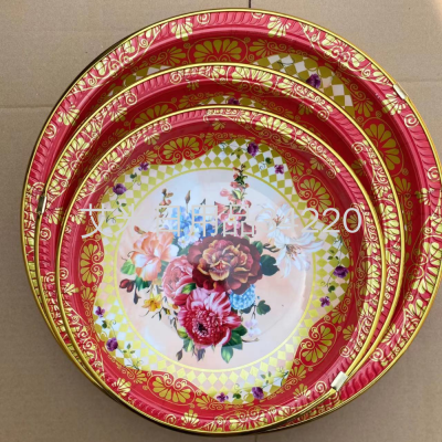 AA/A-701/702/703 Large and Medium Size Small Bag Golden Edge round Fruit Plate a Variety of Patterns Flower Fruit Plate