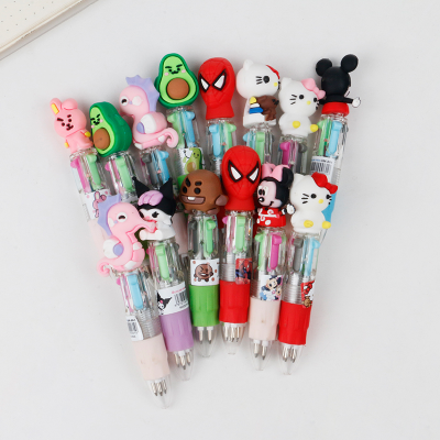 Cartoon Mini Four-Color Ballpoint Pen Creative Cartoon Stationery Cute Multicolor Good-looking Pressing Pen