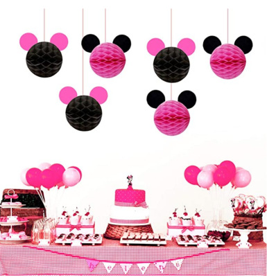 Minnie Birthday Party Decoration Minnie Minnie Hanging Flag Mickey Mouse Latte Art Mickey Honeycomb Ball Party Suit