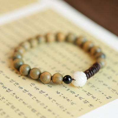 Green Sandalwood Beads Bracelet Girls Simple Beads Wooden Incense Bracelet Couple Sandalwood Bracelet Men Ethnic Style Hand Accessories