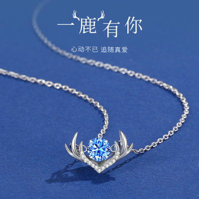 Junli S925 Sterling Silver One Deer Necklace with You Female Ins Niche Simple and Light Luxury Smart Elk Pendant Clavicle Chain