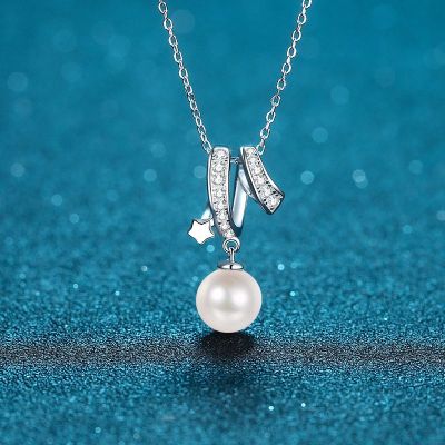Xdy925 Sterling Silver Clavicle Chain Women's Cross Source 8mm Flawless Freshwater Pearl Moissanite Necklace