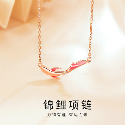 S925 Sterling Silver Koi Necklace for Women Summer Light Luxury Minority Design Sense Clavicle Chain Pendant 2022 New Palace Style