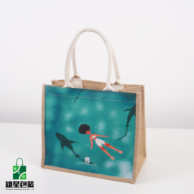 Jute Bag Custom Logo Advertising Sack Embroidery Custom Ribbon Gift Bag Shopping Bag Tote Bag