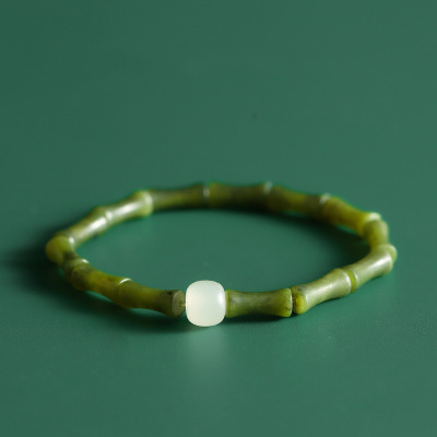 [Azure] Olive Jade Bamboo Joint Artistic Ethnic National Style Retro Carrying Strap Bracelet String Beads Men's and Women's Bodhi Bracelet