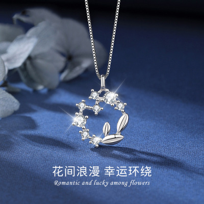 S925 Sterling Silver Lucky Garland Necklace for Women Korean Style Ins Style Light Luxury Minority Design High-Grade Clavicle Chain Silver Jewelry