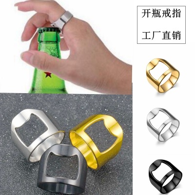 European and American Fashion Bottle Opener Titanium Steel Ring Nightclub Bottle Cap Personality Stainless Steel Ring Creative Ornament