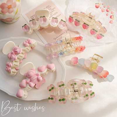 Cute Acrylic Peach Grip Ins Rose Shark Clip Summer Metal Butterfly Hair Claw Back Head Hairpin