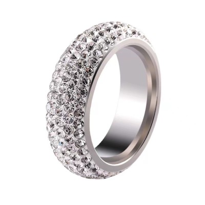 European and American Popular Titanium Ornament 5 Rows White Clay Diamond Arc Full Diamond Ring Men and Women Style Ring Manufacturer