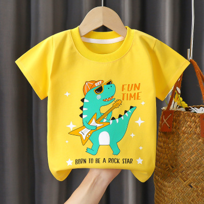 Children's Combed Cotton T-shirt Summer Cartoon Girl Top Boys' Clothes Children and Teens Short Sleeve T-shirt Single Piece