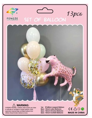 Cartoon Animal Aluminum Balloon Pink Leopard Giraffe Decorations Arrangement Birthday Party