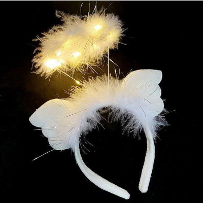 Angel Wings Feather Luminous Headband Ball Headdress Goose Feather Led Luminous Toy Headdress Wholesale Stall Hot Sale