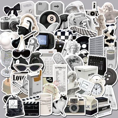61 Pieces Black and White Simple Style Graffiti Stickers Decorative Luggage Pen Guitar Notebook Waterproof Hot Wholesale