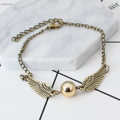 E019 Retro Harry Potter Ang Deathly Hallows Electroplated Bright Ball Gold Flying Thief Creative Wings Bracelet Couple Style