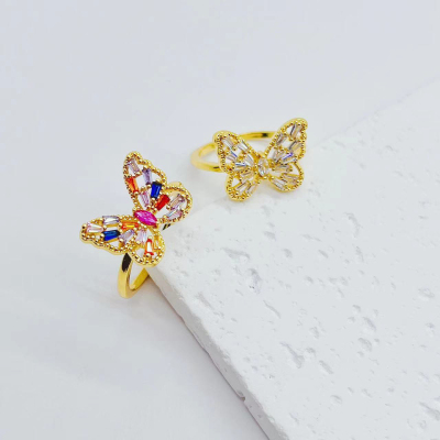 Cross-Border Hot Sale Color Zircon Butterfly Opening Ring
