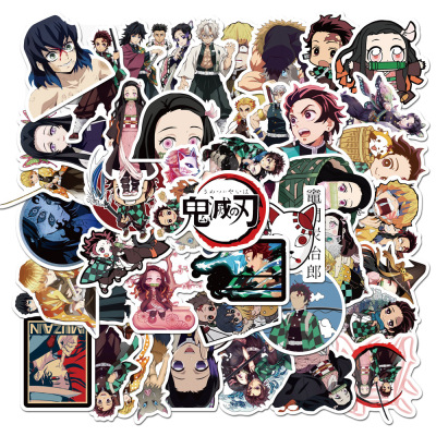50 Sheets Japanese Anime Kimetsu No Yaiba Graffiti Stickers Waterproof Stickers for Luggage Laptop Guitar