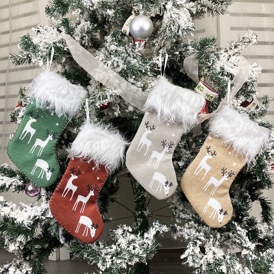 Amazon Small Christmas Stockings Ornaments Candy Gift Bag Decorations Imitation Printing Deer Christmas Stockings Christmas Decoration