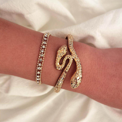 Punk Europe and America Cross Border New Double-Headed Snake Rhinestone Bracelet Two-Piece Set Irregular Personality Bracelet Set