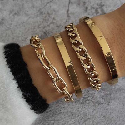 European and American Open-Ended Bracelet Bracelet Set Women's Popular New Chain Love Letter Glossy Women's Fashion Bracelet