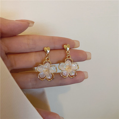 Women's Ear Studs Sterling Silver Needle Niche Flower Design High-Grade Alloy Ear Clip Fashion All-Match Fashion Accessories