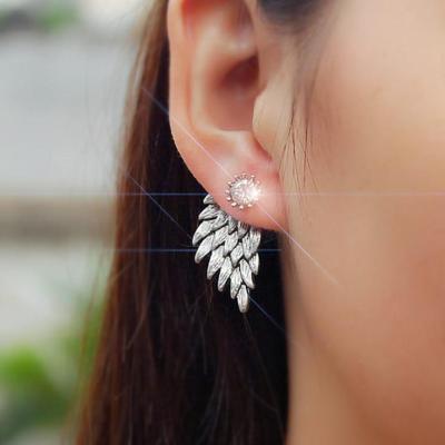B226 European and American Foreign Trade Retro Three-Dimensional Angel Wings Stud Earrings Feather Diamond Alloy Piercing Ear Stud