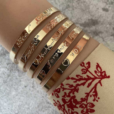 European and American Hot Loving Heart with Opening Bracelet Set Female Heartbeat English Glossy and Simple Ladies' Bracelet 5-Piece Set