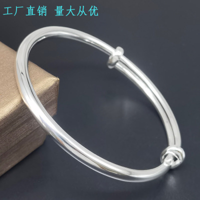 [Factory Wholesale] Sterling Silver Bracelet Pole Bare Pure Silver Adult Bracelet Pure Silver 999 Push-Pull Sterling Silver Bracelet