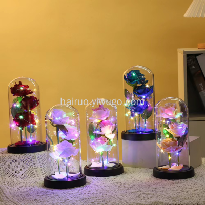 Glass Lampshade 3 Roses Artificial Flowers + LED Lighting Chain Cross-Border Wholesale Christmas Valentine's Day Mother's Day